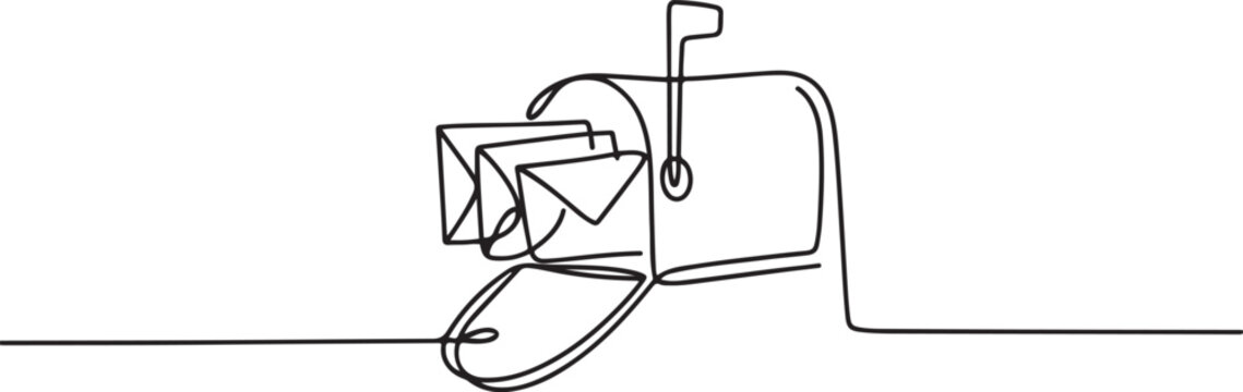 Mailbox with envelopes in continuous one line drawing.one line vector illustration on white background