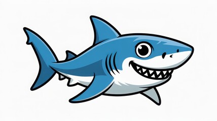 Obraz premium A cartoon depiction of a smiling shark with sharp teeth swimming in the ocean