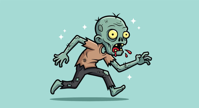 Cartoon zombie character running in a funny style.