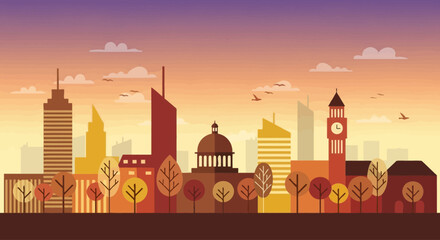 Obraz premium Modern City Skyline Silhouette at Sunset