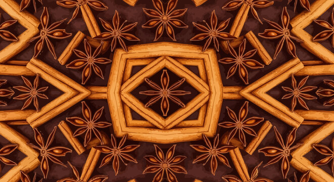 Cinnamon sticks and star anise spice pattern background