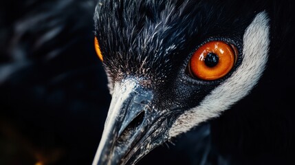 Fototapeta premium Close-up of bird's head, vibrant eyes, dark plumage. Possible use wildlife photography
