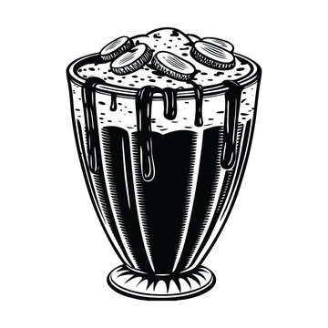 Black milkshake, Oreo cookies, vector illustration, dessert drink, food icon