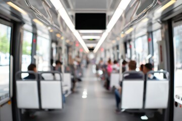 Obraz premium Tram interior with passengers and mockup screens