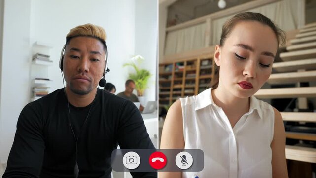 Students are on a split screen talking to each other. They show different emotions in each frame. The setting appears to be a classroom environment.