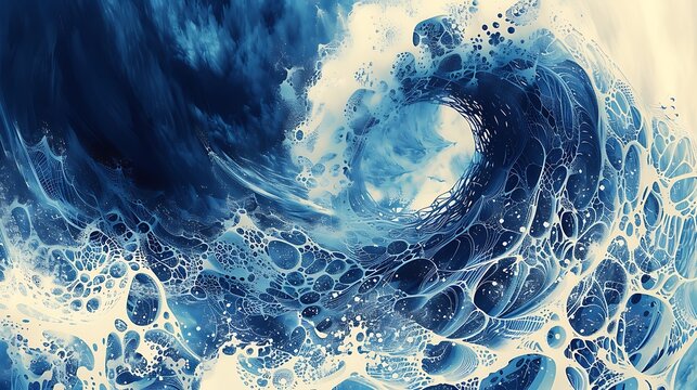 Powerful ocean wave with white foam and blue water curling up