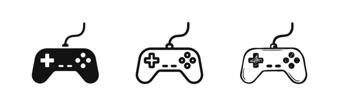 Video Game Controller Gamepad Icon Set for Digital Entertainment and Gaming