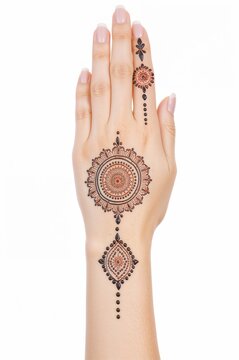 Simple elegant henna mehndi design on hand minimal pattern traditional indian art isolated background
