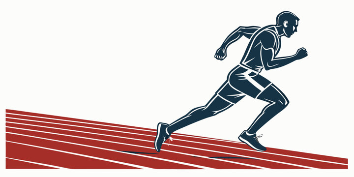 Graphic illustration of a sprinter running on a track in high speed motion with track and field sprinter athletics competition exercise movement training sprinting performance powerful