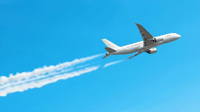 Commercial airplane on blue background, air travel banner design, tourism and flight concept, clean copy space, bright minimal composition, no logos