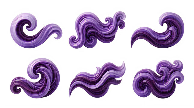 Abstract 3d elements purple swirls isolated on transparent background