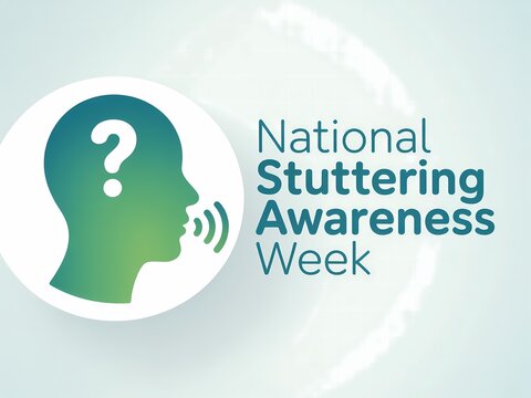 National stuttering awareness week concept with human head silhouette and question mark