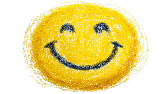 Cute Yellow Smiley Face Hand-Drawn Crayon Doodle Isolated on Transparent Background