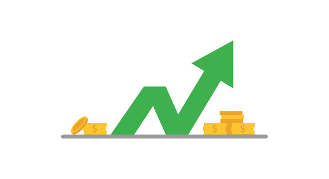 growth chart with coins and green arrow