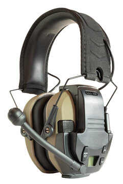 Integral two-way radio headset that protects hearing and allows wireless communication