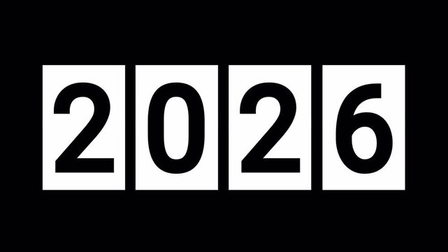 Animated video with flip board card on transparent background. white flip board animation for Happy New Year. 2025 to 2026. Great for celebrations, events, and festivals. 4K Video