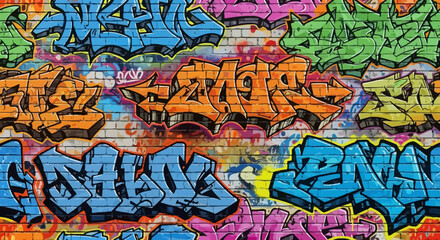 Vibrant Graffiti Mural on Brick Wall Urban Art Colors © Deshan