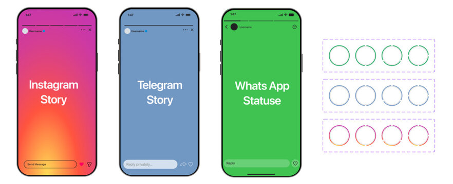 Instagram and Telegram Story and WhatsApp stutas UI Mockup. Interactive Social Media Story Interface on Smartphone