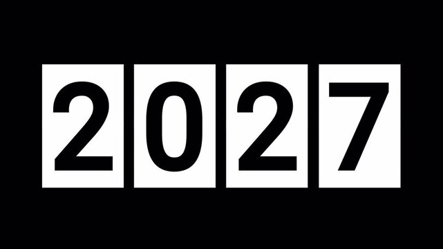 Animated video with flip board card on transparent background. white flip board animation for Happy New Year. 2026 to 2027. Great for celebrations, events, and festivals. 4K Video