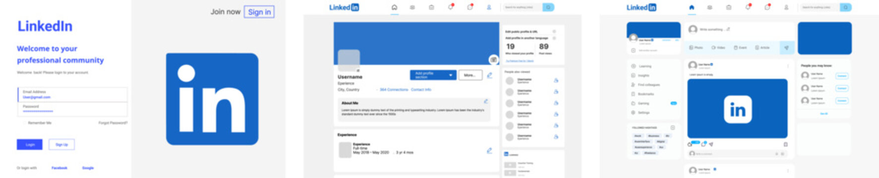 LinkedIn Desktop UI Mockup &mdash; Home, Clean Login & Profile Interface Showcase