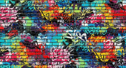 Vibrant colorful graffiti on a brick wall urban art scene © Deshan