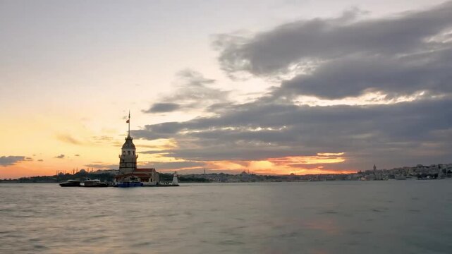 sunset over bosphorus and maiden tower istanbul
