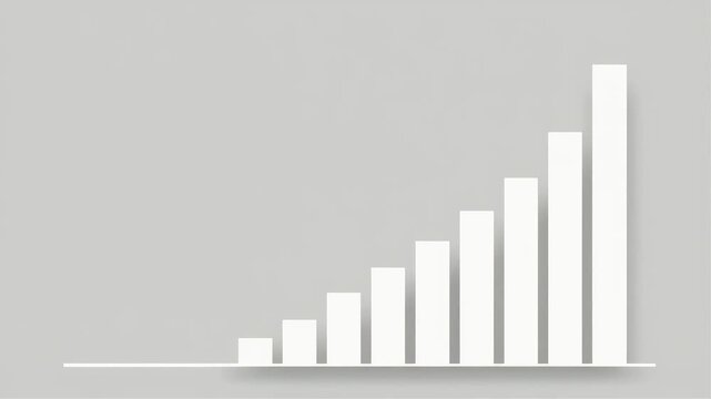 Animated white bar graph showing continuous upward growth and financial progress in a clean minimalist style with smooth motion sequence for business presentations and data analysis projects in high d