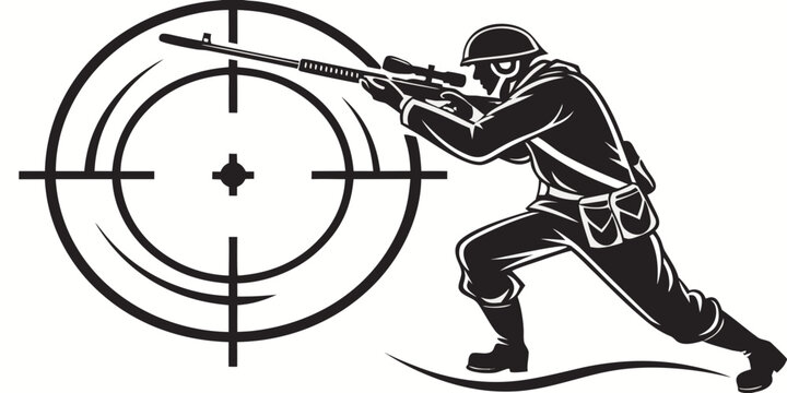 Sniper in combat pose aiming at a target crosshair graphic with crosshair military tactical shooting silhouette illustration professional precision marksmanship security training strategy