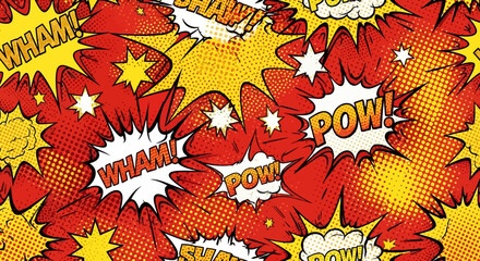 Vibrant comic book style explosion background with dynamic pop art effects © Deshan