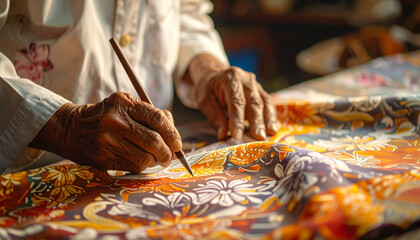 Fototapeta premium Artist Painting Batik Fabric by Hand