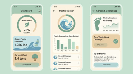 Naklejka premium Comprehensive Modular ESG & Ocean Impact Analytics Dashboard System UI for Sustainable Living and Environmental Responsibility Tracking Applications