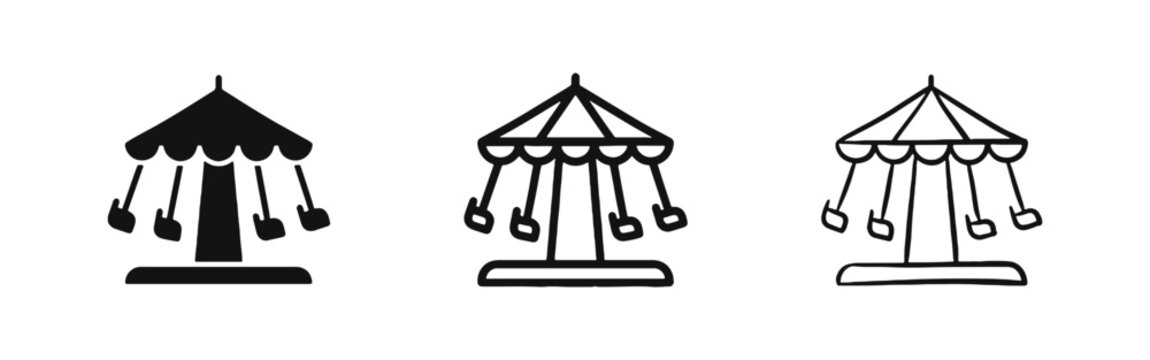 Swing Carousel Amusement Park Ride Icon Set