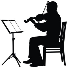 Musician silhouette playing violin with a music stand © HaMdRakibulIslam