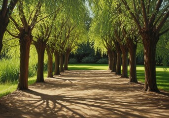 Fototapeta premium Serene pathway through lush green trees