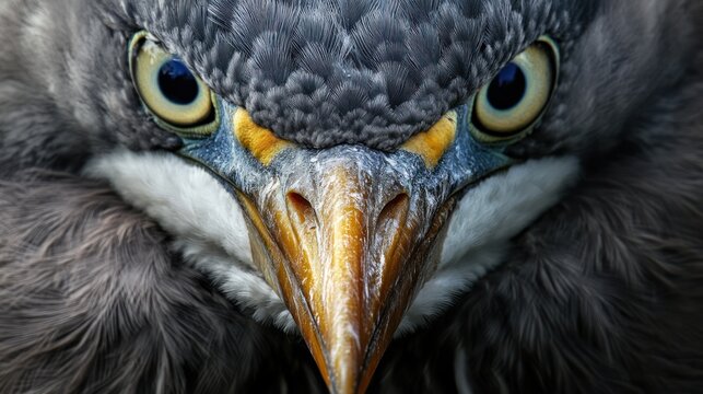 Close-up portrait of a grey heron