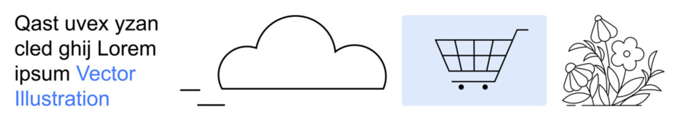Cloud storage, e-commerce, online shopping, nature, minimal design, technology . Minimal cloud, shopping cart and floral arrangement illustration. Cloud storage and e-commerce theme designs © robu_s