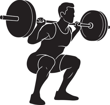 Silhouette person barbell back squat fitness exercise vector illustration isolated on white background