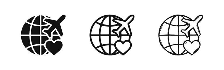 Fototapeta premium Global Travel Love and Airplane Tourism Icons