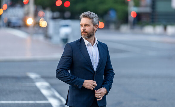 Business boss man entrepreneur in city. Successful business and leadership. Business entrepreneur success. Mature businessman outdoor. Successful businessman leader. Ambitious businessman in suit