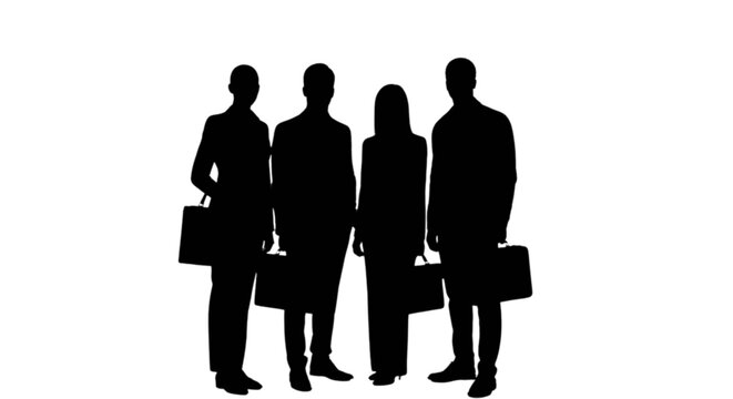 Silhouette of business people standing with briefcases isolated on transparent background, Vector