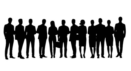 Black silhouettes of people standing in a row isolated on transparent background, Vector © MdSomun