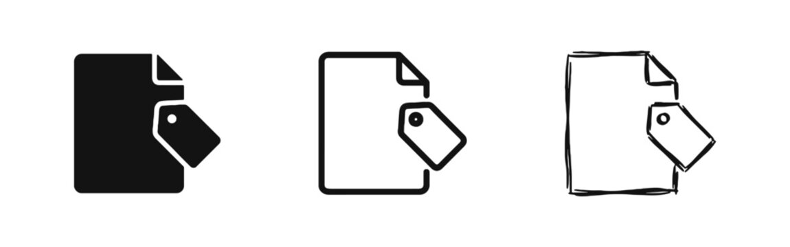 Document with Price Tag Icon Set - File Labeling and Retail Paperwork Symbols