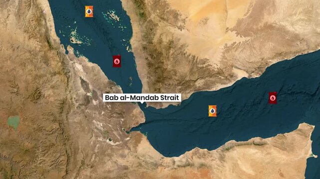Bab al Mandab Strait oil transport animation showing maritime trade route footage