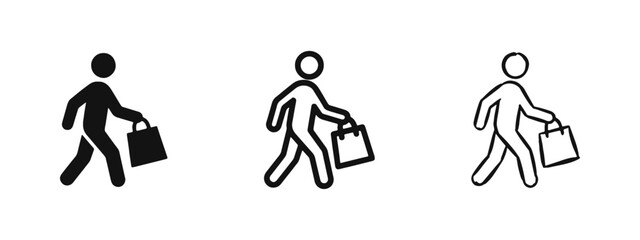 Fototapeta na wymiar Person Shopping with Bag Icons Set - Consumerism and Retail Customer Symbols