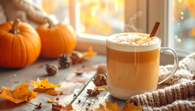 Autumn Latte by Window.