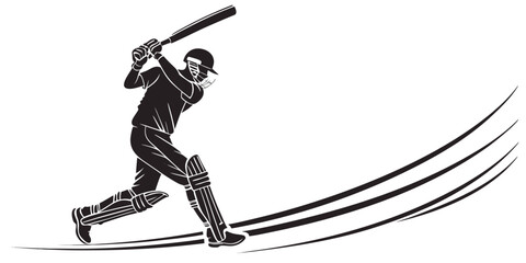 Silhouette of a cricket batsman taking a powerful swing at a match in progress with cricket player silhouette cricketer striking movement professional competition training exercise physical © Eva