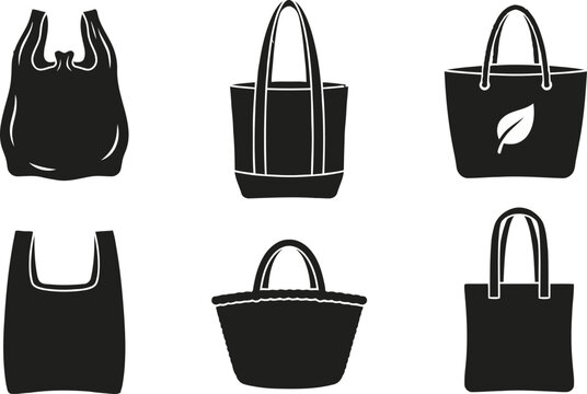 Classic Paper Shopping Bag Icon Silhouette Vector Set