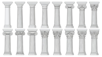 Fototapeta premium Collection of classical architectural columns in Doric Ionic Corinthian Tuscan and Composite styles