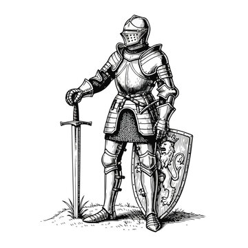 Medieval Knight in Armor with Sword and Shield
