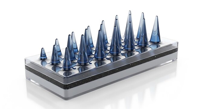 Set of blue and silver drill bits on a metal tray